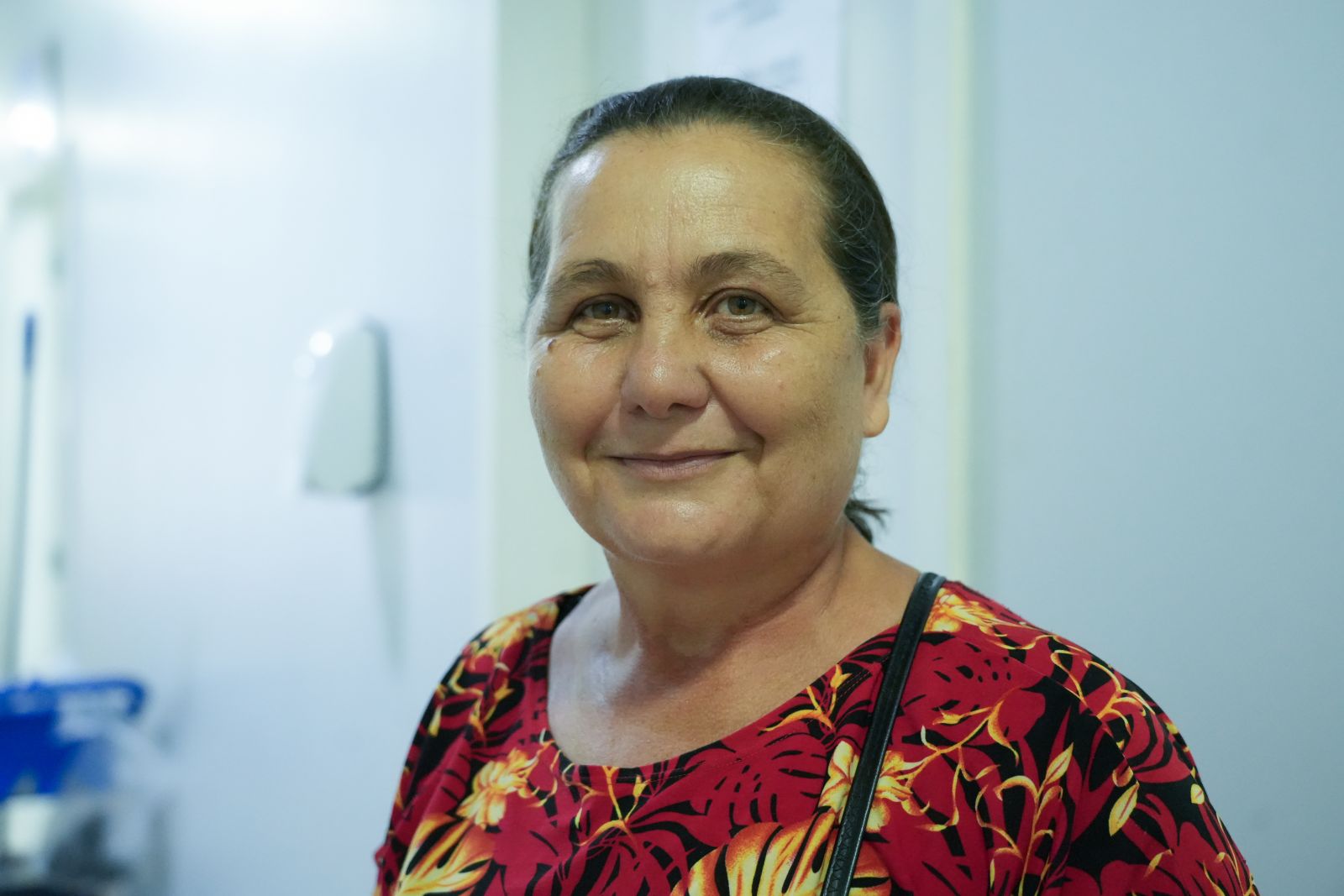 Dona Cleonice dos Santos comemora as mudanças positivas no atendimento de saúde após a inauguração da Unidade de Saúde da Família 